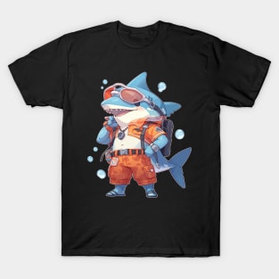 Funny Anime Shark Scuba Diver T-Shirt